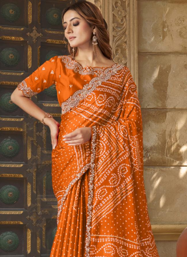 Gajji Silk Orange Wedding Wear Stone Work Saree